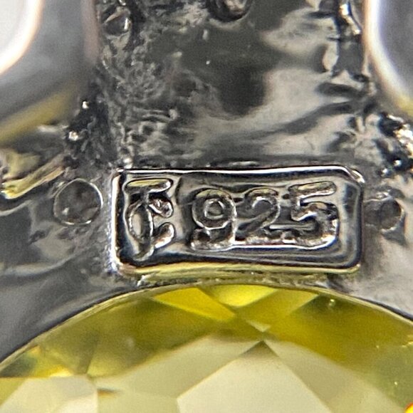 Sterling Silver 925 Oval Domed Faceted Yellow Citrine & Diamond Pendant Necklace - Picture 15 of 16